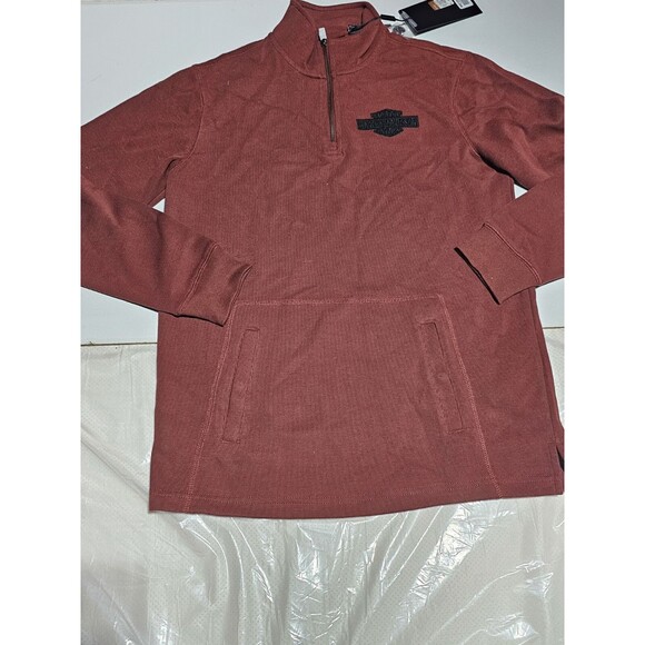 Men’s Harley Davidson 1/4-Zip Logo Red Knit Pullover Sweatshirt Size LARGE - Picture 5 of 10